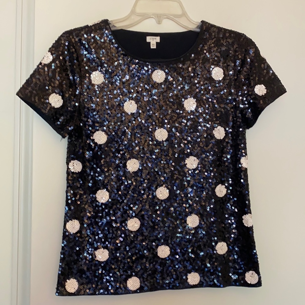 J. Crew Black and White Polka Dot Sequin Top XS